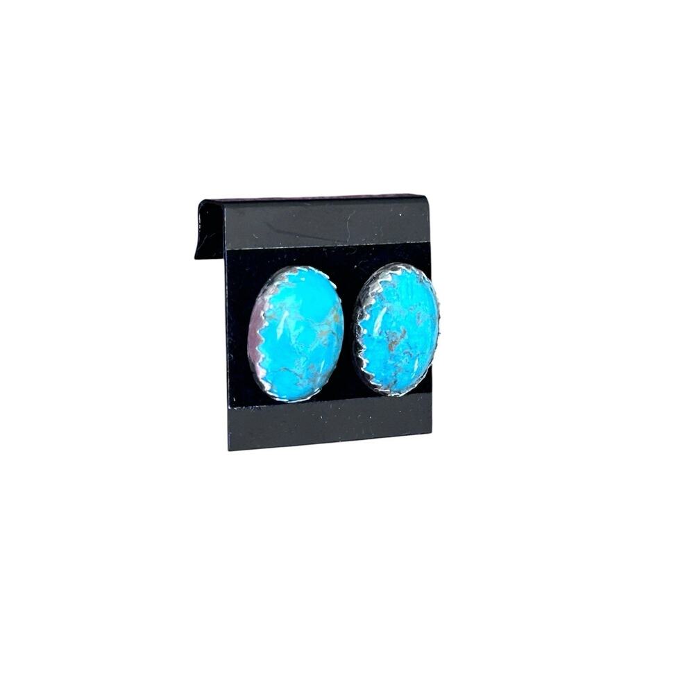 Artisan Made Kingman Turquoise & Sterling Silver Stud Earrings Montana Made New